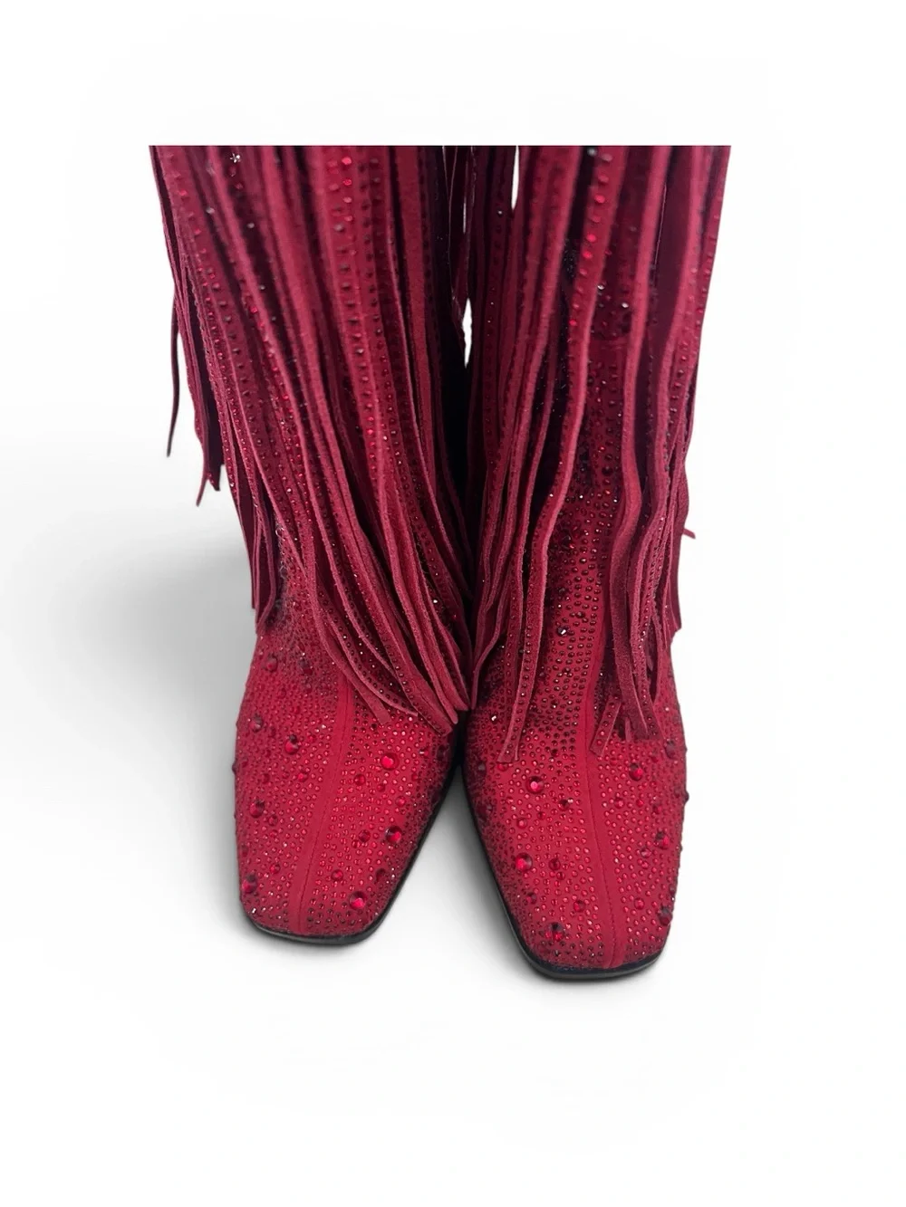 Jessica Simpson Red Rhinestone Tall Fringe Boots